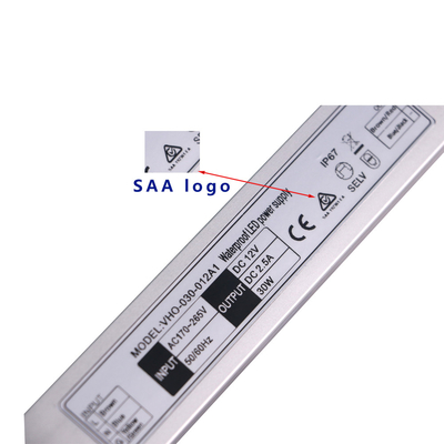 SAA証明書スリムラインLEDドライバー12V 30W防水定電圧IP67
